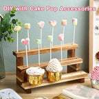 Tuanse 2 Pack Wooden Cake Pop Stand 3 Tier Cake Pop & Lollipop Display Holder with 100 Treat Bags Lollipop Sticks and Gold Twist Ties for Dessert Table Wedding Baby Shower Birthday Party(Acacia Wood) - Image 6