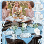 Pickmesh 252 Pcs Blue Bow Floral Tea Party Supplies for 36 Guests Flower Paper Disposable Dinnerware Flower Teacup with Handle and Saucers Set for Tea Party Decorations Birthday Baby Shower Wedding - Image 6
