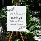 Andaz Press 16"X20" White Personalized Acrylic Baby Shower Welcome Sign, Gender Neutral Large Custom Welcome Baby Shower Sign For Easel Stand, Rustic Laurel Leaves Acrylic Baby Shower Sign - Image 3