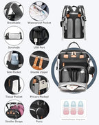 Astro alan Baby Diaper Bag with Changing Station, Waterproof Diaper Bag Backpack for Moms Dads with USB Charging Port, Baby Shower Gifts, Baby essentials, Black - Image 6