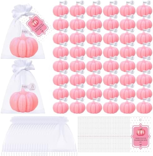 Treela 48 Set Pumpkin Candle Baby Shower Favors,Pink by Treela