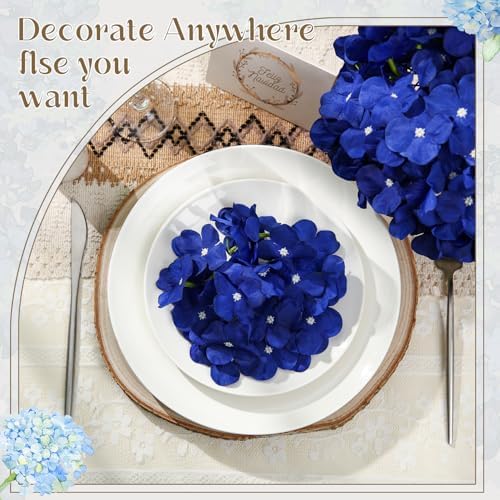 Leinuosen 6 Set Artificial Hydrangea Flowers and Plastic Vases Set Centerpieces Table Decorations Silk Fake Hydrangea Full Flowers Heads with Stems Bulk for Wedding Home Baby Shower (Royal Blue) - Image 5