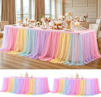 2 Pack Rainbow Tablecloth for 8 Foot Rectangle Tables Tulle Table Skirt by PartyTalk
