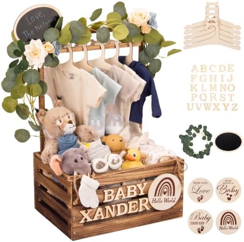 Wooden Baby Shower Crate Closet,Personalized Baby Shower Basket, Burnt Wood by LittleCuteness