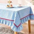 JarThenaAMCS Gingham Ruffle Tablecloth with Red Rick Rack Blue White Plaid Cotton Table Cloth Decorative Rectangle Farmhouse Table Cover for 4th of July Home Kitchen Party Decoration, 55 x 70 Inch by JarThenaAMCS