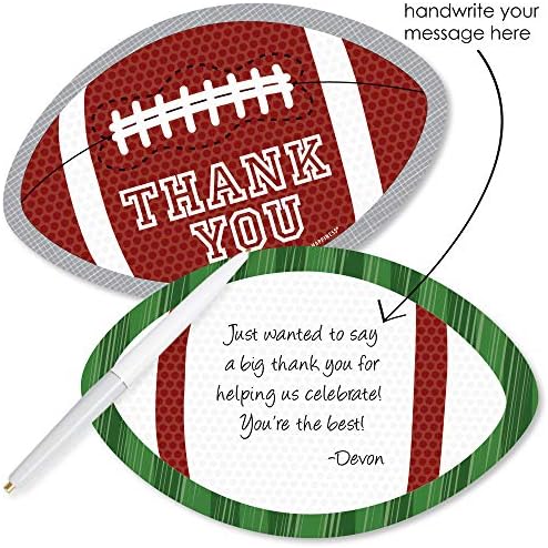 Big Dot of Happiness End Zone - Football - Shaped - Baby Shower or Birthday Party Thank You Note Cards with Envelopes - Set of 12 (Pack of 2) - Image 3