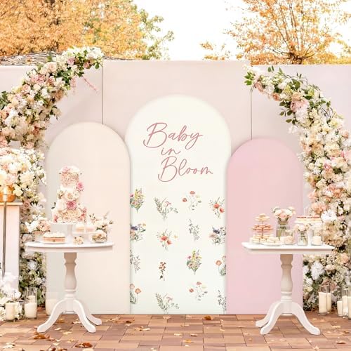 3 Pcs Baby Shower Arch Backdrop Cover Baby in Bloom Photo Background Decor - Image 5