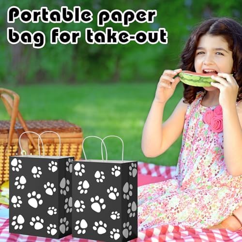 Tenceur 80 Pcs Dog Gift Bags Goodie Paw Puppy Paper Treat Bags Bulk with Handles 10.63 x 4.72 x 7.87 Inch Dog Themed Party Favors Shopping Holiday Kraft(Black) - Image 5
