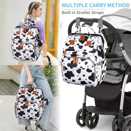 KABAQOO Diaper Bag Backpack with Detachable Changing Station, Large Capacity Baby Diaper Bags for Boys & Girls, Baby Registry Search Stuff & Shower Gifts, Newborn Essentials Must Haves, Cow - Image 6