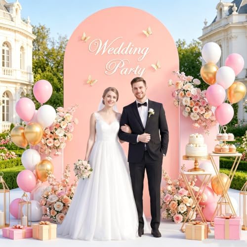 7.2FT Wedding Arch Cover Dusty Rose Spandex Fitted Arch Backdrop Cover Balloon Arch Stand Cover for Parties Round Top Chiara Backdrop Covers Arch Wall Cover for Gender Reveal Prom Decoration - Image 3