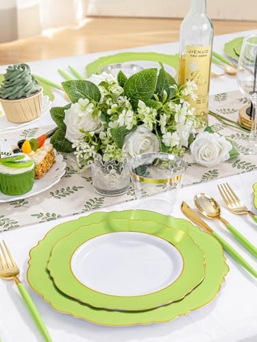 WDF 150Pcs Green Plates Disposable - Baroque Green and Gold Plates - 25Guest Plastic Dinnerware Ideal for Weding/Party/Birthday - Image 2