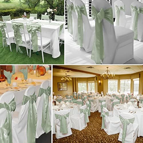 fani Sage Green Satin Chair Straps Bows,60 PCS 7x108 Inch,Chair Sash - Image 6