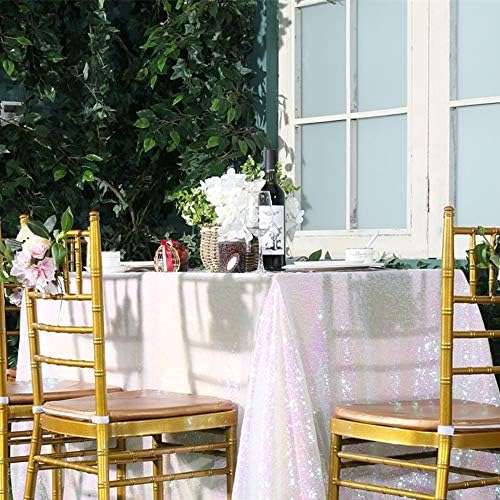 SoarDream Iridescent White Sequin Tablecloth 90"x156" Wedding Table Cloth - Image 2