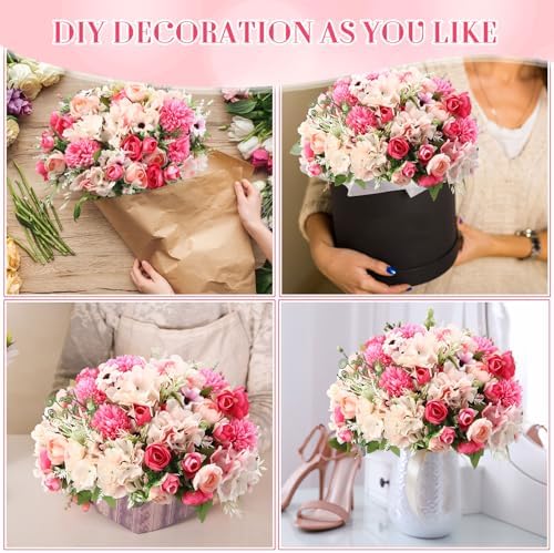 Tigeen 12 Bundles Peonies Artificial Flowers Faux Roses, Rose Red - Image 6