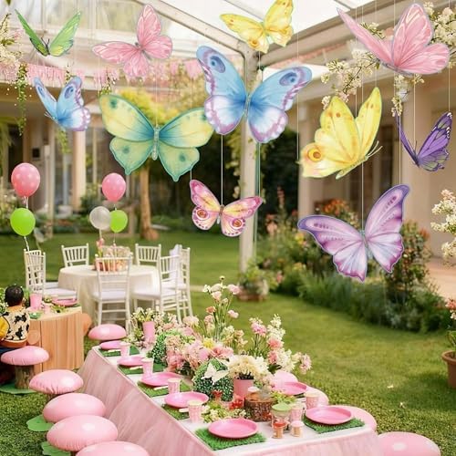 18 Pcs Large Butterfly Party Decor 3D Watercolor Paper Hanging by Unknown