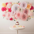 PapaKit Deluxe Origami Large Wall Decoration Set (Assorted Paper Fans & Pom-poms) Birthday Party Baby Shower Wedding Event Decor | Creative Art Design (Sparking Pink Rose Blush, Deluxe 26 Piece Set) by PapaKitCreativeDecoration