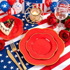 Liacere 50PCS Red Plastic Plates - Heavy Duty Disposable Plate-Red and Gold Include 25PCS Dinner Plate, 25PCS Dessert Plates for Party & Baby Shower & Graduation & Independence Day - Image 6