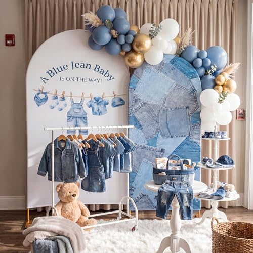 Mindsoft 2 Set Blue Jean Baby Shower Arch Backdrop Cover 7.2ft 6.6ft - Image 3