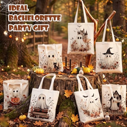 Shinylin 8 Pcs Halloween Boho Wildflower Ghost Tote Bags Trick or Treat - Image 5