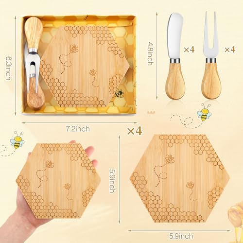 Ziliny 4 Set Baby Shower Prizes, Honey Bee Cheese Board Gifts, Hexagon - Image 2