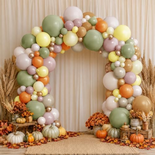 Dusty Green Orange Balloon Garland, Double Stuffed Sage Nude Blush Mauve Lemon Gold Balloon Arch Kits for Baby Shower Birthday Bridal Wedding Fall Party Decorations by Pinbra