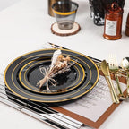 N9R 600PCS Black Gold Plastic Plates, Disposable Dinnerware Set for Party - Image 3