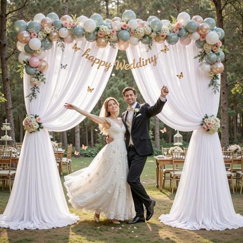10ft×10ft Wrinkle Free White Backdrop Curtain Drapes, 2 Panels 5ftx10ft Sheer Tulle Chiffon Backdrop Panels Curtains for Wedding Baby Shower Birthday Party Stage Photo Home Decorations - Image 2