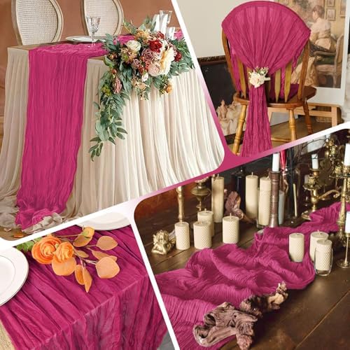 28 Pack Hot Pink Cheesecloth Table Runner 17x108 Inch Semi Sheer Boho Gauze Cheese Cloth Fabric Table Runners, for Wedding Party Baby Shower Birthday Home Decor Garden Farmhouse - Image 6