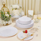 U-QE 60 Pcs White Plastic Plates with Gold Rim – Fancy Scalloped Plates - Image 5
