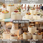 Buffet Risers for Party, Shape&Use 3PCS Round Cream White Cake Stands, Foldable Pedestal Dessert Table Risers for Wedding, Birthday, Anniversary Decor, 11.8in Dia. (15.7/7.9/7.9in H) with Storage Bag - Image 2