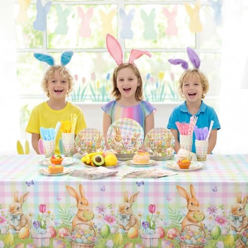 Ceenna 452 Pcs Easter Party Supplies for 50 Guest, Pastel Easter Bunny Paper Plates Napkins Cups Tablecloth Cutlery Straw Disposable Tableware for Rabbit Baby Shower Wedding Birthday Party Decoration - Image 4