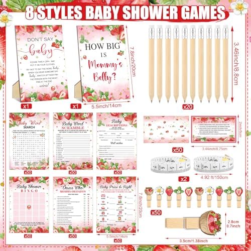 Funnymoom 426 Pcs Strawberry Baby Shower Games Set, 8 Games with Bingo - Image 3