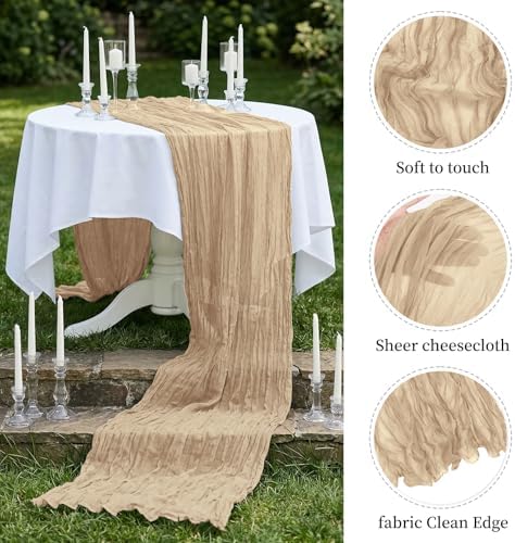 20 Pack Beige 17 x 108 Inch Cheesecloth Table Runner - Boho Gauze Sheer Fabric for Wedding Baby Shower Party Home Decor - Image 4