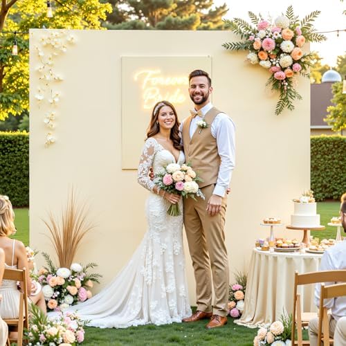 Beige Square Arch Backdrop Cover 8x8FT, Double-Sided Stretchy Spandex Fabric Fits Square Arch Backdrop Stand, Beige Background Backdrop for Wedding Baby Shower Birthday Party Decorations - Image 2