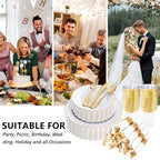 YOUBET 350PCS White and Gold Scalloped Plastic Plates for Wedding Party - Image 4