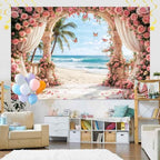 20X10FT Rose Backdrop Party Bridal Shower Photoshoot Valentine's Day Mother's Day Wedding Anniversary Baby Shower Summer Hawaiian Beach Photography Backdrop Palm Trees Photo Banner Supplies - Image 3