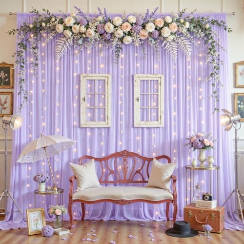 10ft×10ft Wrinkle Free Lavender Purple Backdrop Curtain Drapes, 2 Panels 5ftx10ft Sheer Tulle Chiffon Backdrop Panels Curtains for Wedding Baby Shower Birthday Party Stage Photo Home Decorations - Image 6