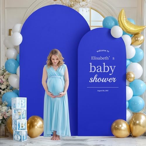 Royal Blue Arch Backdrop Cover 2 Set - 6.6FT, 5FT Spandex Fitted Wedding Arch Backdrop Covers Round Top Chiara Arch Backdrop Stands Cover for Birthday Banquet Photo Background - Image 4