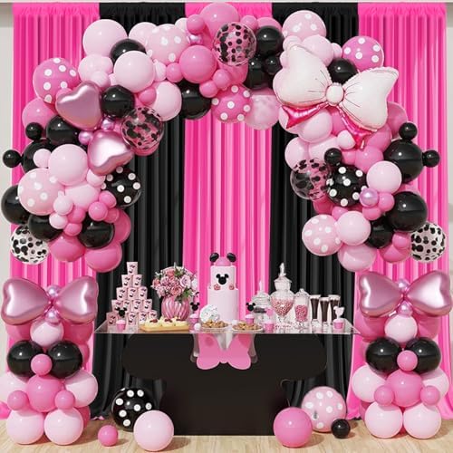 Black and Pink Backdrop Curtain 10x10FT – Sweet & Cool Party Photo Booth Background, Wrinkle Free Studio Backdrop for Girl Birthday, Baby Shower, Beauty Salon Decor - Image 7