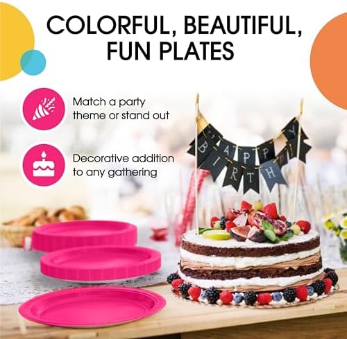 Party Solids Exquisite Hot Pink Mixed Paper Plates - 7" & 9", 200 Pack (100 each), 350 GSM - Image 5