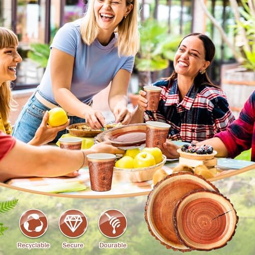 FillTouch 350 Pcs Wood Grain Disposable Plates Fall Party Supplies for 50 - Image 6