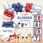 Baseball Baby Shower Decorations – 102 PCs A Little Slugger Is On The Way Backdrop, Balloon Garland Cake Topper Boxes Tablecloth Baseball Sash for Boy Baby Shower Party by Fiesec