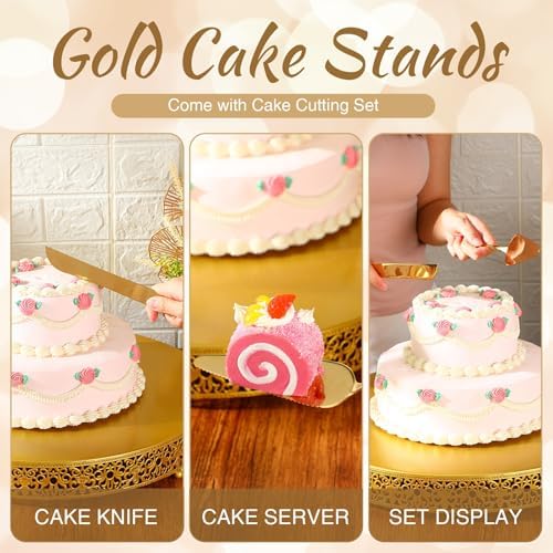 Wenqik 18 Inch Gold Cake Stand Metal Round with Cutter Spatula, Classic - Image 4