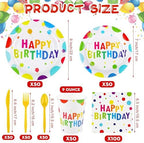 Kochorie 400 Pieces Happy Birthday Party Decorations Including Disposable Paper Plates Cups Napkins Tableware Sets Serves 50 for Birthday Party Supplies - Image 2