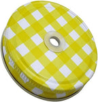 Sunshine Mason Co. Glass Mason Jar Drinking Mug set with handle, Yellow Gingham lids and White Straws, Set of 6 - Image 4