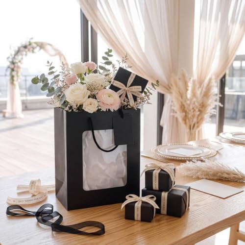 80 Pcs 9.8 x 5.1 x 7.1 in Black Kraft Paper Gift Bags with Window & Handles - Image 7
