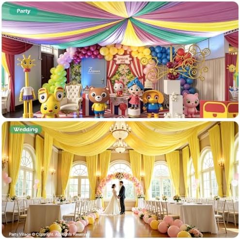 10 Panels 5ft(W) x 20ft(L) Yellow Ceiling Drapes for Wedding Parties - Image 4