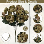 8 Bouquets of Artificial Peonies - Vintage Green - Image 2