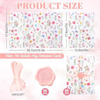 AnyDesign 50 Sets Wedding Invitations Wraps Flower Pre-Folded Vellum Jackets Pink Floral Wildflower Paper Envelope Liner with Wax Seal Sticker and Ribbon for 5 x 7 Invitation Cards - Image 2