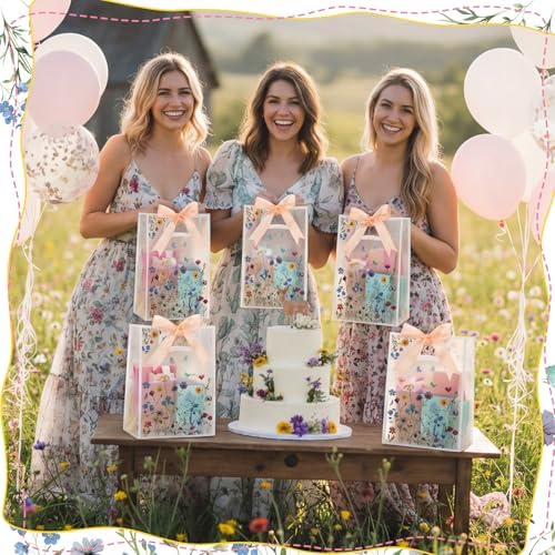 Geyoga 24 Pcs Party Clear Favor Bags with Handles, Wildflower - Image 6